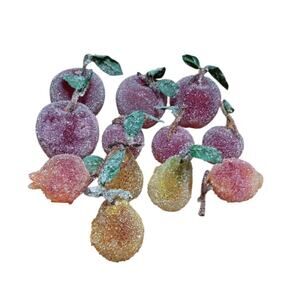 Vintage Sugared Frosted Beaded Fruit Christmas Holiday String Light Covers 12